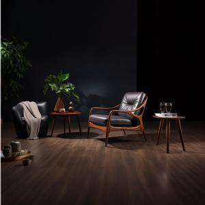 Sillón Moderno de Cuero Negro con Estructura de Madera Distintiva, Asiento Elegante y Estilizado para el Hogar, Oficina, Hotel, Sala de Estar - Product Image 3
