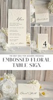 Cartes de table, cartes d'invitation, cartes de nom et cartes de menu personnalisées pour mariage, en papier floral gaufré ivoire, style moderne, luxueux et élégant