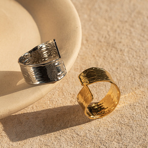 Fashion Stainless Steel Jewelry Waterproof 18K Gold Plated Chunky <b>Adjustable</b> <b>Rings</b> for Women - Product Image 1