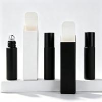 Flacon à bille en verre noir mat de 10 ml avec logo imprimé sur mesure, conteneur vide pour huiles essentielles avec boîte d'emballage couleur personnalisée