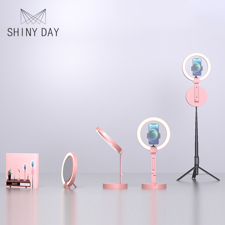 Новый продукт портативный 3 в 1 заполняющий светильник Складная стойка косметическое зеркало светодиодный кольцевой светильник