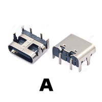 USB 타입 C 2핀 암 커넥터 충전 전용 스테인리스 스틸 수평 마운트 PCB 소켓 (스루홀 또는 SMT 마운트용)
