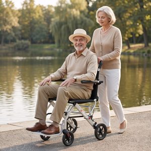 כסא גלגלים ידני מאלומיניום קל משקל מתקפל במחיר זול עם גלגלים מלאים 8 אינץ', מושב אוקספורד נושם, קל לשימוש ללא צורך בהרכבה - Product Image 2