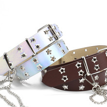 <span class=keywords><strong>Ceinture</strong></span> large de 3,8 cm en <span class=keywords><strong>cuir</strong></span> PU pour <span class=keywords><strong>femme</strong></span>, style gothique punk, avec <span class=keywords><strong>boucle</strong></span> à ardillon double à épingles, cloutée d'étoiles et chaînes métalliques - Product Image 6