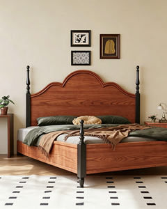 Base de Cama de Madera Maciza Premium con Cabecero Tallado Estilo Francés Vintage, Patas Negras Torneadas, Mueble de Dormitorio Bicolor, Cama Doble de Madera Estable para el Hogar - Product Image 6
