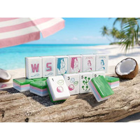 Jeu de Mahjong Américain de Plage d'Été 160 Pièces en Acrylique Motif Palmier Noix de Coco Norme NMJL Cadeau de Jeu de Fête pour les Vacances