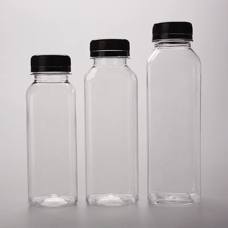 250ml 350ml 400ml 500ml plastic juice bottles squared juice plastic bottles with tamper proof cap for juice beverage packaging