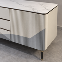 WYRAX Hotel Esszimmer Sideboard Buffetschrank mit Gerillten Türen, 3 Mittelschubladen und Erhöhten Metallbeinen