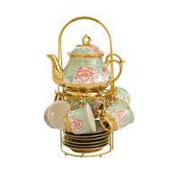 Service à café et à thé en porcelaine de luxe avec bordure dorée européenne, 20 pièces, ensemble de tasses, soucoupes et théière en céramique, vente en gros pour le thé de l'après-midi, restaurant