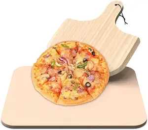 Thìa Gỗ Đĩa Pizza Cordierite Gốm Chịu Nhiệt Độ Cao Cho Lò Nướng Đá Pizza Với Xẻng Gỗ Dụng Cụ Làm Bánh