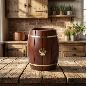 Handcrafted Wooden Pet Cremation <b>Urn</b> Barrel Ashes Memorial Container for Dog and <b>Cat</b> Paw Decor - Product Image 3