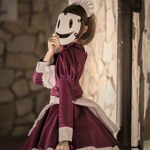 Masked Maid Cosplay Costume Purple White Ruffle Dress With Mask Garter Stockings Halloween Anime Role Play Outfit - Product Image 2