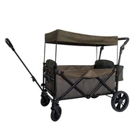 Chariot de camping pliable 2 places pour enfants avec toit et sac de rangement latéral, en tube de fer et tissu Oxford 600D anti-UV 5.0