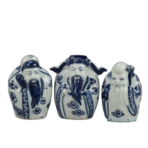 Statua in Ceramica Dipinta a Mano Blu e Bianca di Fukurokuju, Divinità <span class=keywords><strong>Orientale</strong></span> Tradizionale Cinese RZGB02 - Product Image 1