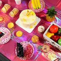 Handgemachte rosa reflektierende Kunststoff Einweg Tischdecke Rolle gedruckt Party Tischdecken Vlies Einweg Esstisch Abdeckung