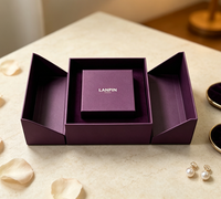 Boîte à bijoux de luxe écologique faite à la main, double porte, violette, avec gaufrage, dorure à chaud, logo personnalisé, doublure en éponge, pour bagues et pendentifs, idéale comme cadeau