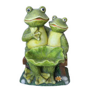 Estatua de Rana de Resina para Jardín, Madre e Hijo Sentados en una Hoja de Loto, Comedero para Pájaros - Product Image 4
