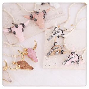 Bohemian Bull Head Turquoise Stone Jewelry Dainty Personalized Pendants Bead Ox Cattle Choker Necklaces And Earrings For Women 
