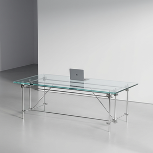 Tempered Glass Office Desk Bauhaus Style Long Workbench Computer Conference Table Designer Studio - Product Image 1