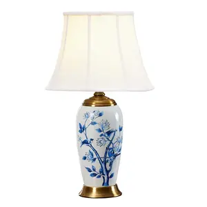 Lampe de Table en porcelaine bleue, faite à la main, style traditionnel, lampe de chevet, pour le salon