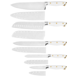 5 件套白色厨房刀具套装，带刀鞘，不锈钢手工制作厨师刀、面包刀和水果刀，双刃，安全收纳 - Product Image 4