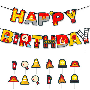 <span class=keywords><strong>Ensemble</strong></span> de décoration sur le thème de la construction et de l'ingénierie pour fête de camion de pompiers, comprenant une bannière et des décorations pour cupcakes, pour les fournitures d'anniversaire des garçons - Product Image 3