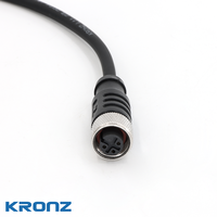 Connecteur circulaire d'aviation KRONZ M12 femelle 3 broches droit blindé en alliage, pré-assemblé, câble moulé noir de 5 m, IP67