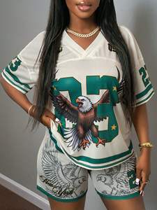 Hip Hop gráficos béisbol gótico manga corta conjunto de dos piezas Streetwear Jersey Y2K camisetas y pantalones cortos conjuntos de 2 piezas <span class=keywords><strong>traje</strong></span> de mujer - Product Image 5