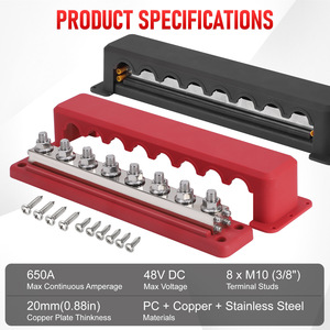 Rv Yacht 600A M10 8 Channel Busbar <b>Kit</b> Copper Alloy Black Red For <b>Electrical</b> Systems - Product Image 5