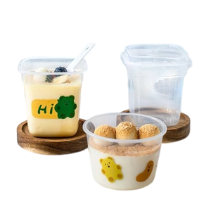 Vaso de Plástico PP Transparente Desechable de 220ml/280ml Personalizado para Pasteles, Yogur, Helado, Pudín y Postres con Tapa y Cuchara - Product Image 1