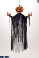 AROMA - Décoration d'Halloween : Homme Citrouille Lumineux Suspendu de 60 Pouces avec Filet Noir, Idéal pour des Affichages d'Halloween Effrayants