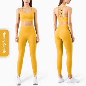 Vêtements de Sport pour femmes, Logo personnalisé, pantalon taille haute, pour Fitness, ensemble de Yoga, 2 pièces, - Product Image 1