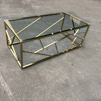 Meubles de table basse en verre rectangle de salon en acier inoxydable de haute couture en or ou en argent