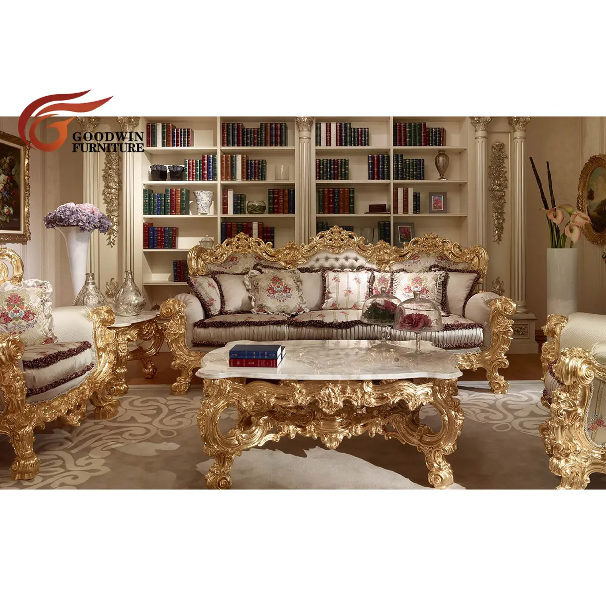 Goodwin royal conjunto de sofá de madeira, moderno, madeira dourada, para sala de estar, móveis to02s
