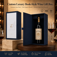 Boîte à vin magnétique rigide haut de gamme avec finition mate, logo en feuille d'or, toucher doux et insert pour bouteille