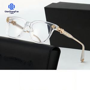 新しい軽量ブルーライトカットフラットレンズレトロプレーンフェイススリムブラックフレームサングラス（アウトドア用） - Product Image 1