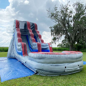 סין מסחרי ילדים בחצר האחורית של פארק מים מסלול יחיד כחול אדום מגלשות מים מתנפחים שקופיות עם בריכת שחייה למכירה - Product Image 2