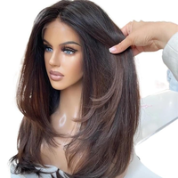 Perruque 100% cheveux vierges européens non traités, longue et droite, brune, avec dentelle frontale et dessus en soie
