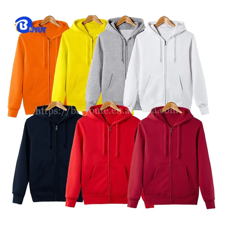 Zipper up Polyester cotton warm fleece pocket hoodies sweatshirts heavy men unisex adult kids plain sublimation zip hoodie
