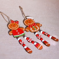 Ensemble de pendentifs en bois pour Noël, motif bonhomme en pain d'épices, pour boîte cadeau de Noël, remplissage de chaussette, décorations d'arbre de Noël