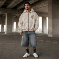 Fabricant ODM – Sweat à capuche zippé pour homme en tissu Atlas non blanchi 470 g/m², vente en gros, logo personnalisé, streetwear