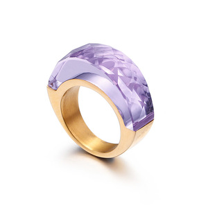 Colorful Faceted Zircon PVD Gold Stainless Steel <b>Statement</b> <b>Ring</b> | Waterproof Hypoallergenic No Fading Jewelry Women Claw Setting - Product Image 3