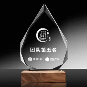 Blank Diamond Plaque Crystal Trophy With Wooden Base Personalized Custom Wood Trophy Crystal Awards Plaque