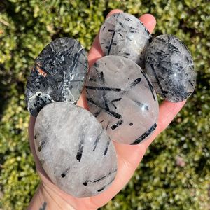 Wholesale Natural Reiki Healing Home Decorative <b>Black</b> Rutilated Tourmaline Quartz Crystal Palm Stone - Product Image 4