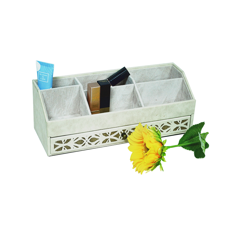2022 laser design leather make up organize make up storage desk organizer for small accessories