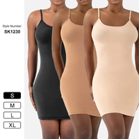 SK1230 Nylon-Strick Superweiches und Bequemes Einfarbiges U-Ausschnitt Mini-Kleid mit Rückenfreiem Bodycon Slim Fit Shapewear für Party und Strand