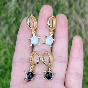 Pendientes de aro rojos de fresa/<span class=keywords><strong>tortuga</strong></span> esmaltados en oro CZ Micro pavimentados cereza/Estrella/Corazón aros joyería al por mayor - Product Image 2