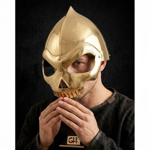 Calvin Handicrafts CH Casco de Visera Medieval de Caballero de Acero Fundido a Presión con Grabado, Naranja, para Halloween, Año Nuevo Chino, Fiesta de Cumpleaños - Product Image 1