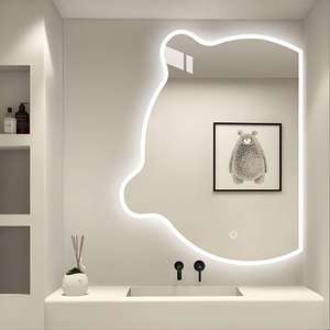 Irregular Ultra Thin Smart LED Mirror Art Deco Design Silver 3 Color Temp Dimmable Anti Fog Personalized Birthday Vanity - Product Image 2