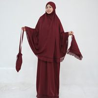 Dubai Turkish Lace Edge Design Solid Color Hijab Prière Mat Storage Bag and Skirt 4-Piece Prayer Set